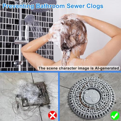 Shower Drain Hair Catcher, 2 Pack Premium Silicone Drain Protector & Shower Drain Cover, Shower Installation Kits for Flat Drains of Shower Room, Bathroom, Gray