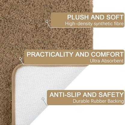 AROGAN Luxury Bathroom Rugs, Soft Non Slip Bath Mat, 24x17 Inch Brown | Absorbent Microfiber Rubber Backing, Quick Dry Bathroom Mat Shower Mat, Machine Washable Plush Carpets - color: Brown, size: 1'5" X 2' (24" X 17")