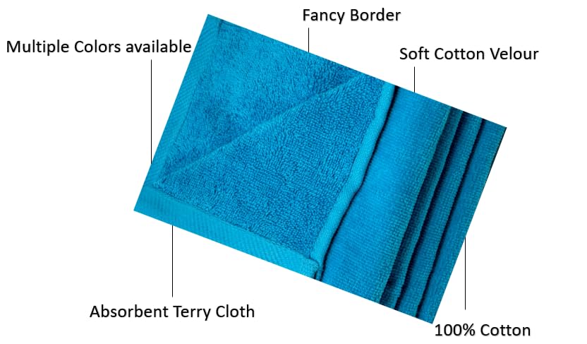 Fingertip Hand Towel | Absorbent |11x18 | Terry Velour Premium Washcloths, Bathroom use, 100% Cotton, Face, fingertip, Soft, Guest Towels (Pack of 4) (4, Turquoise) - color: Turquoise