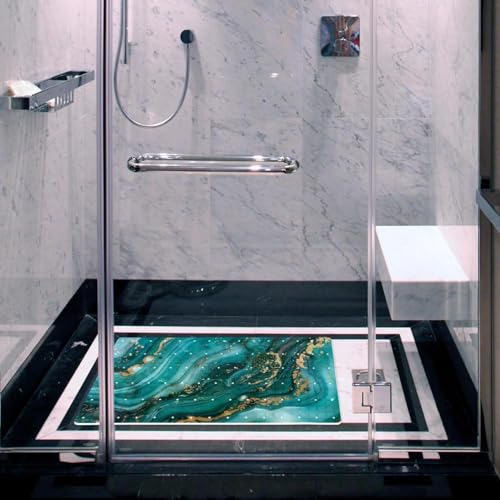 Shower Mat Non Slip, Green Marble with Gold Veins Anti Slip Bath Mat for Tub, 26.8 x 15.1 Inch Bathtub Mat with Suction Cups and Drain Holes, Machine Washable - color: Multi 6