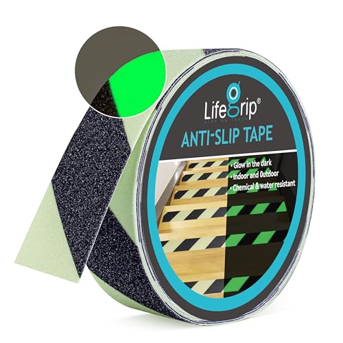 LifeGrip Anti Slip Traction Tape with Glow in Dark Green 2"x38' Black/Green | Best Grip, Friction, Abrasive Adhesive for Stairs, Tread Steps, Outdoor, Visiable at Night, Safe for Seniors, Kids, Pets - color: Black/Glow in the Dark, size: 2" X 38'