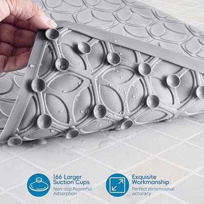 Non-Slip Rubber Bathtub Mat with Suction Cups, 17 × 35 Inch (Gray) | 100% Rubber, Leaf Texture. Vacuum Suction Cups. Soft on Touch. BPA/PVC-Free. Machine Wash. Safe For Bath, Shower, Pet Dogs. - color: Gray, size: 35" x 17" (Rectangular)