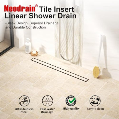 Neodrain 36-Inch Linear Shower Drain-Matte Black,with Tile Insert Grate | 304 Stainless Steel, Fast Drainage, Rectangle Shower Floor Drain with Leveling Feet & Hair Strainer, Fits Bathroom, Balcony - color: Matte Black, size: 36 IN