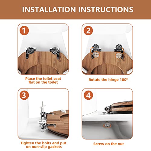 Elongated Toilet Seat Molded Wood Toilet Seat with Quietly Close and Quick Release Hinges, Easy to Install also Easy to Clean by Angol Shiold (Elongated, Natural) - color: Natural, size: Soft Close Hinge