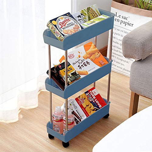 Melody House 3-Tier Slim Mobile Shelving Unit on Wheels, Slide Out Rolling Bathroom Storage Organizer, Utility Carts Shelf Rack for Kitchen Bathroom Laundry Room Narrow Places, Navy Blue - color: Navy Blue- 3 Tier