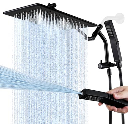 G-Promise 12 Inch All Metal Rain Shower Head with Handheld (Matte Black) | Full Body Coverage, Pause Mode Diverter, Power Wash Mode Handheld, Suits Every Height, Easy to Install, Modern Bath Upgrade - color: Matte Black, size: 12 Inches