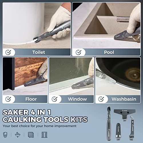Saker Caulking Tool Kit-Aluminum 4 in 1 Sealant Finishing Tool Grout Remove Scraper Caulk Remover Glass Glue Angle Scraper for Bathroom,Kitchen,Floor,Window,Sink Joint,Frames Seal Silver - style: Aluminum Set