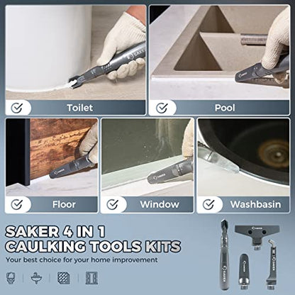 Saker Caulking Tool Kit-Aluminum 4 in 1 Sealant Finishing Tool Grout Remove Scraper Caulk Remover Glass Glue Angle Scraper for Bathroom,Kitchen,Floor,Window,Sink Joint,Frames Seal Silver - style: Aluminum Set