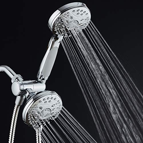 AquaSpa High Pressure 48-mode Luxury 3-way Combo – Dual Rain & Handheld Shower Head – Extra Long 6 Foot Stainless Steel Hose – Anti Slip Grip – All Chrome Finish – Extra Wall Bracket - color: All-Chrome