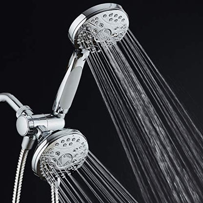 AquaSpa High Pressure 48-mode Luxury 3-way Combo – Dual Rain & Handheld Shower Head – Extra Long 6 Foot Stainless Steel Hose – Anti Slip Grip – All Chrome Finish – Extra Wall Bracket - color: All-Chrome
