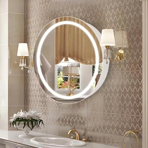 26inch Round Medicine Cabinet with Lights,Led Medicine Cabinet with Demister,Illuminated Bathroom Mirror Cabinet,Dimmable,Anti-Fog,3 Color Temperature,White - color: White, size: 26inch