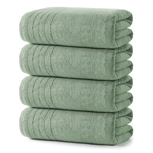 REDKISS Luxury Bath Towels Set of 4, 35x70 in, Highly Absorbent & Quick Dry, Super Soft Extra Large Premium Thick Cotton Green Bath Sheets for Shower, Hotel, Bathroom, Spa - color: Green01, size: Set of 4