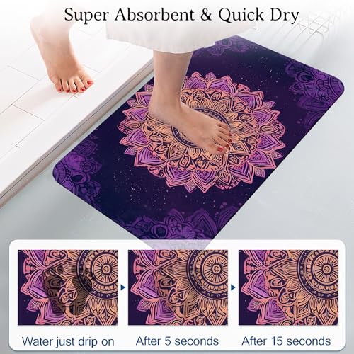 Elightvap Golden Purple Mandalas Bathroom Rugs Mat Non Slip Absorbent Quick Dry Rug Bath Mats for Bathroom Floor Bathtub,17 * 29.5 Inches - color: Golden Purple Mandalas