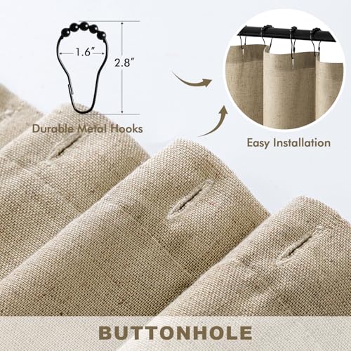 MIULEE Linen Buttonhole Fabric Shower Curtain Khaki W72*L80 12 Metal Hooks | Country Boho Farmhouse, Heavy, Shower Curtain Set, Thick Cloth Neutral Waterproof Curtains, Bathroom, Washable - color: Khaki, size: 72"W x 80"L (Pack of 1)