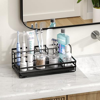 HapiRm Toothbrush Holders for Bathroom - 5 Partitions Bathroom Counter Organizer with Instant Drying Stone, Stainless Steel Countertop Storage Electric Toothbrush Toothpaste Holder - Black - color: Black