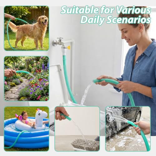 Faucet Hose Adapter for Sink, Transparent PVC Tube with Adjustable Faucet Connector and Hose Clamp Portable Water Transfer Accessories for Sink, Bucket, Garden, Pet Bathing (6.5 FT-Green) - size: 6.5 FT-Green