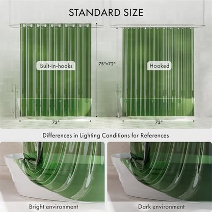 AmazerBath No Hook Shower Curtain Liner, 100% EVA Heavy Duty Hookless Shower Curtain and Liner 3-in-1, 72x75 Luxury Soft Shower Liner with 3 Heavyweight Stones, Clear Green - color: Rainbow Emerald