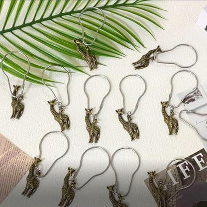 Giraffe Shower Curtain,12 Pcs Giraffe Shower Curtain Hooks Animal Forest Park Theme Decor, House Bathroom Decor Accessorie, Giraffe Bathroom Set Stainless Steel Ring Rustproof (Bronze)