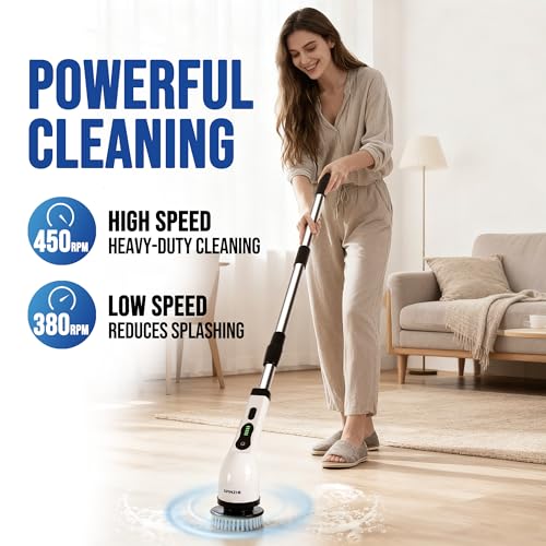 Electric Spin Scrubber Cordless Electric Cleaning Brush with LCD Power Display 9 Replaceable Heads Dual Speed IPX7 Waterproof Electric Scrubber for Cleaning Bathroom Tiles Floor Kitchen & Car