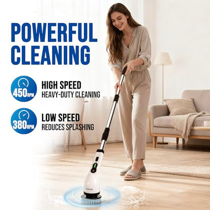 Electric Spin Scrubber Cordless Electric Cleaning Brush with LCD Power Display 9 Replaceable Heads Dual Speed IPX7 Waterproof Electric Scrubber for Cleaning Bathroom Tiles Floor Kitchen & Car