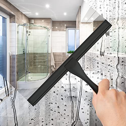 All-Purpose Stainless Steel Shower Squeegee for Shower Glass Door with Adhesive Hook, Bathroom Cleaner Tool Household Window Mirror Squeegee for Glass Doors, Cleaning Tile Wall, Car, 10 inch, Black - size: 10-inch