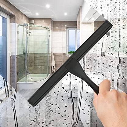 All-Purpose Stainless Steel Shower Squeegee for Shower Glass Door with Adhesive Hook, Bathroom Cleaner Tool Household Window Mirror Squeegee for Glass Doors, Cleaning Tile Wall, Car, 12 inch, Black - size: 12-inch