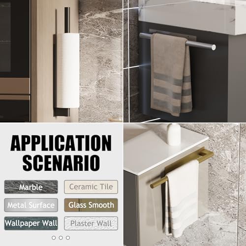 Hand Towel Holder, Adhesive or Drill Wall Mount, Gold | 15 Inch Hand Towel Bar, 304 Stainless Steel, Rustproof, Stick on Towel Racks for Bathroom, Kitchen, RV - color: Gold
