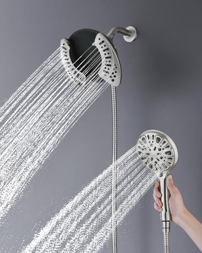 2 in 1 Shower Head with Handheld Combo High Pressure Nickel 2.5 GPM | 7.2" Rain Showerhead and 9 Spray Hand Held Shower, Adjustable Shower Angle, 59-inch Rotatable Stainless Steel Hose - color: Nickel, size: 2.5 GPM