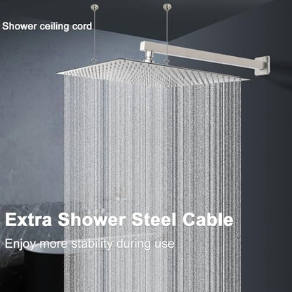 Shower Head with Extension Arm, High Pressure Square with ShowerArm, Stainless Steel Rainfall-Waterfall Full Body Coverage (16'' Shower with 20'' Arm, Brushed Nickel) - color: Brushed Nickel, size: 16'' Shower with 20'' Arm