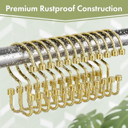 Gold Shower Curtain Hooks, 12PCS Minimalist Simple Double Shower Curtain Rings, Rust-Resistant Metal Shower Hooks, Cylinders Shower Rings for Bathroom Shower Rods Curtains - color: Gold, style: Cylinders - Double Hooks