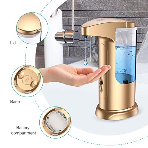 12.5oz Touchless Automatic Soap Dispenser, Automatic Liquid Hand Soap Dispenser, Battery Operated Adjustable Volume Water Resistant for Kitchen and Bathroom