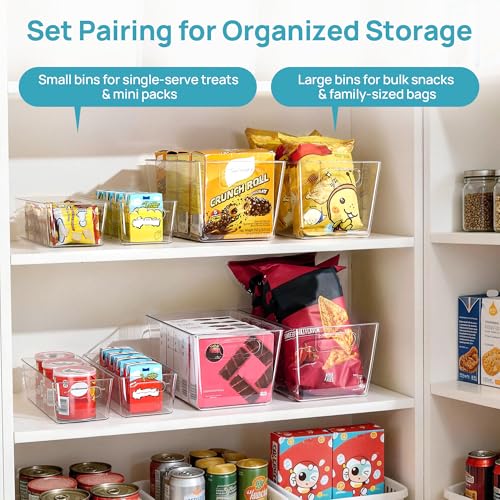 Vtopmart 8 Pack Clear Storage Bins Set for Pantry Organizer | 4 Large and 4 Small Plastic Pantry Storage Bins with Handle, Storage Containers for Pantry, Kitchen, Fridge, Cabinet - size: Set B
