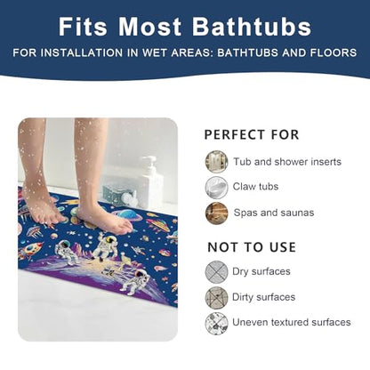 Baby Bath Mat for Tub Non Slip Kids, BPA Free Extra Long Bathtub Mat 40x16 with Drain Holes and 200 Suction Cups, Non Toxic Machine Washable Toddler Bath Mat, Eco-Friendly Certified - color: Blue Planet