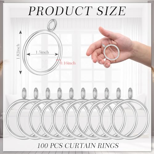 Maitys 100 Pcs Metal Curtain Rings with Eyelet 1.5-inch Inner Diameter Eyelet Curtain Rings for Drapery Clips Hooks for Sliding Window Bathroom Door Shower Rod (Silver) - color: Silver