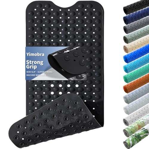 Yimobra Non Slip Bathtub Mat 40 x 16 Inch, Extra Long Shower Mat with Drain Holes, Machine Washable Baby Bath Mats, Strong Suction Cups for Bathroom Floor, Black - color: Black