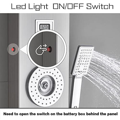 ELLO&ALLO Stainless Steel Shower Panel Tower System,LED Rainfall Waterfall Shower Head 6-Function Faucet Rain Massage System with Body Jets, Brushed Nickel