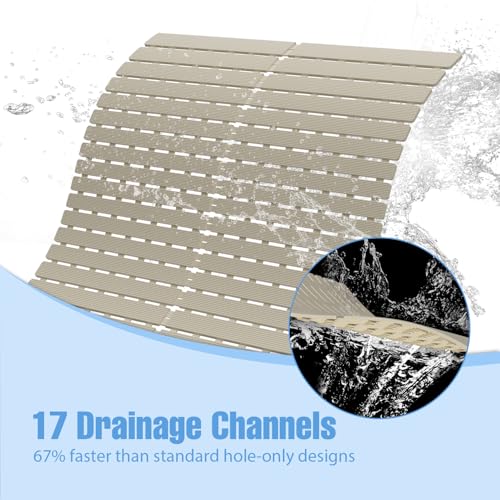 Shower Mat Non-Slip Bath Mat for Tub and Shower Stall,236 Suction Cups with Drain Holes, Quick Dry Machine Washable, Extra Grip for Stand Up Showers, Bathroom Essentials 24x24 Inch (Light Brown) - color: Light Brown