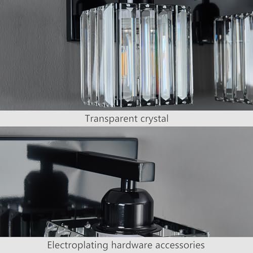 Modern Bathroom Vanity Light 2-Lights Plating Black Crystal Bathroom Wall Light Vanity Light Fixtures - color: Plating Black Straight, size: 2-light