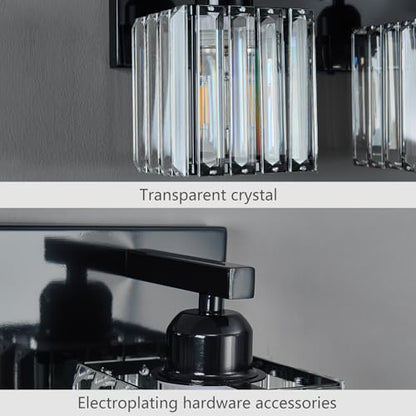 Modern Bathroom Vanity Light 2-Lights Plating Black Crystal Bathroom Wall Light Vanity Light Fixtures - color: Plating Black Straight, size: 2-light