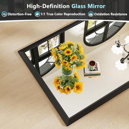 36x36 Inch Black Bathroom Mirror for Wall, Beveled Framed Rectangle Bathroom Vanity Mirrors for Over Sink, Bedroom, Living Room, Entryway, Anti-Rust, HD Tempered Glass, Horizontally/Vertically - size: 36"L x 36"W