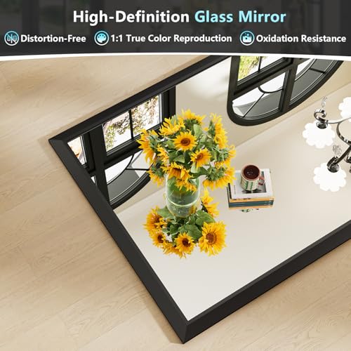 48x30 Inch Black Bathroom Mirror for Wall, Beveled Framed Rectangle Bathroom Vanity Mirrors for Over Sink, Bedroom, Living Room, Entryway, Anti-Rust, HD Tempered Glass, Horizontally/Vertically - size: 48"L x 30"W