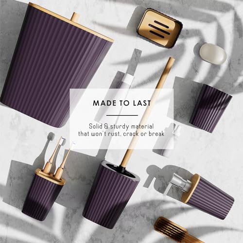 Clara Clark Purple Bathroom Set, Bathroom Sets with Shower Curtain and Rugs | 22 Piece Bathroom Accessories Set with Toothbrush Holder, Soap Dispenser, Soap Dish, Toilet Brush, and Bathroom Trash Can - color: Purple, size: Complete Set + Bath Rugs