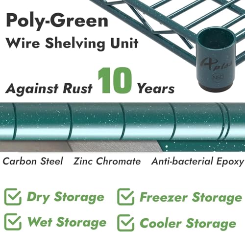APLSS NSF 4-Tier Green-Epoxy Storage Shelves, 18"x30"x63", Moist&Dry Environments, Commercial Heavy Duty Steel Wire Shelving Unit, 800lbs Per Shelf, Walk-in Cooler&Freezer Kitchen - color: Green Epoxy, size: 18"x30"x63"