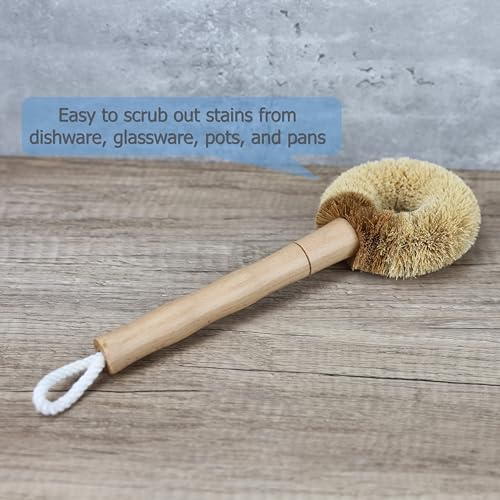 EIKS 2 Pack Kitchen Scrub Brushes, Natural Coconut Fiber | For Cleaning Dish Pan Pot Vegetable Fruits Glassware Cookware Shower Bathtub