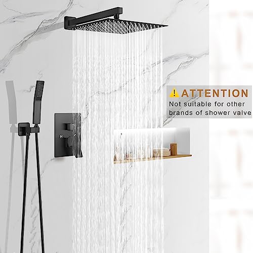 JOMEOO® 12 Inch Matte Black Shower System, Wall Mounted High Pressure Rain Shower Head with Handheld Sprayer, Bathroom Luxury Black Shower Head Shower Faucet Set Rough in Valve Body and Trim - color: Matte Black