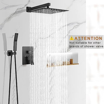 JOMEOO® 12 Inch Matte Black Shower System, Wall Mounted High Pressure Rain Shower Head with Handheld Sprayer, Bathroom Luxury Black Shower Head Shower Faucet Set Rough in Valve Body and Trim - color: Matte Black