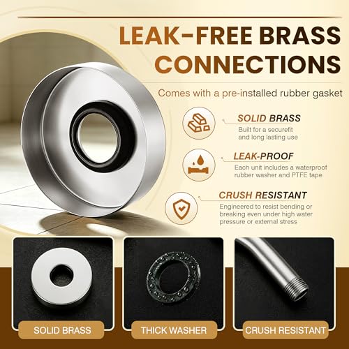 Brushed Nickel Shower Arm 6" Shower Extension Arm with Flange and Teflon Tape, Solid Brass Construction 1/2″ NPT, Close to Wall Shower Replacement for for Shower Head & Handheld Shower Head - color: Brushed Nickel
