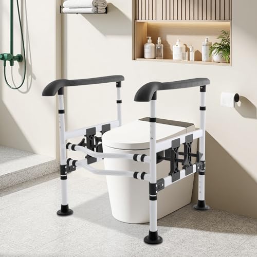 Toilet Safety Rails for Seniors, Stand Assist Aid Adjustable Height and Width Safety Frame with Handrail, Lift Assist Devices for Elderly & Handicap& Disabled, Fits Most Toilet Seats (Black) - color: Black
