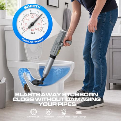 Electric Toilet Plunger, Heavy-Duty Clog Remover, Dark Gray | High-pressure air plunger for bathrooms. Powerful toilet drain unclogger. - color: Dark Gray