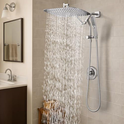 G-Promise 16 Inch All Metal Rain Shower Head with Handheld (Brushed Nickel) | Suits Every Height, Pause Mode Diverter, Massage Mode Handheld, Full Body Coverage, Easy to Install, Modern Bath Upgrade - color: Brushed Nickel, size: 16 Inch